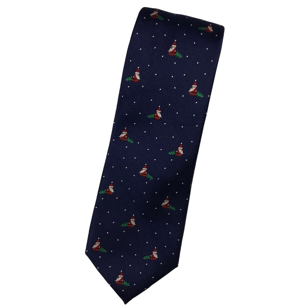 Tommy Hilfiger Christmas Tree Necktie Santa Claus Holiday‎ Navy Blue Silk